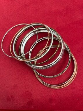 Mixed Metal Bangle Bracelet Set - Women's Stackable Bangles